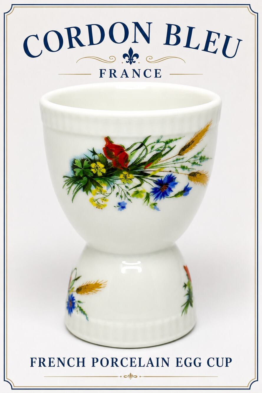 Vintage Cordon Bleu France Porcelain Egg Cup Floral Wheat Poppy Made in France